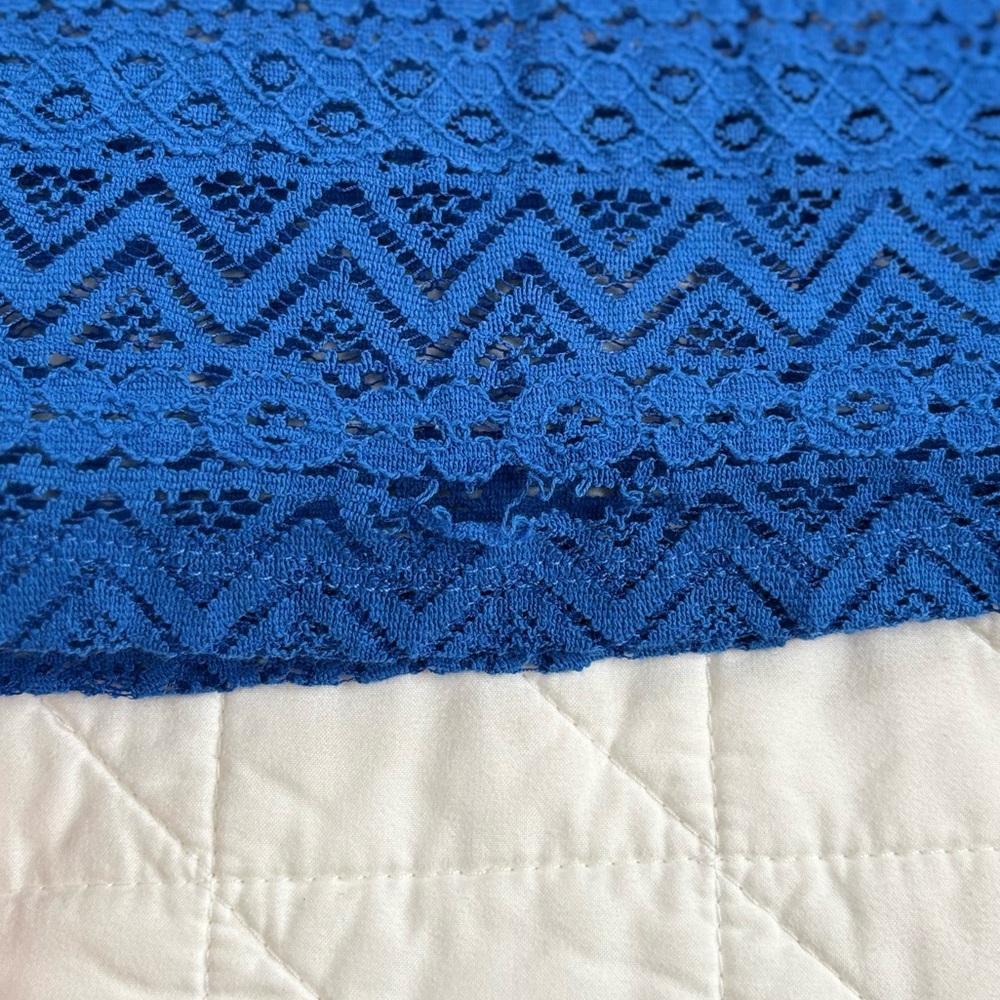 SOLD - Jones New York Royal Blue Strapless Crochet Hem Midi Dress Size L - Picture 6 of 9